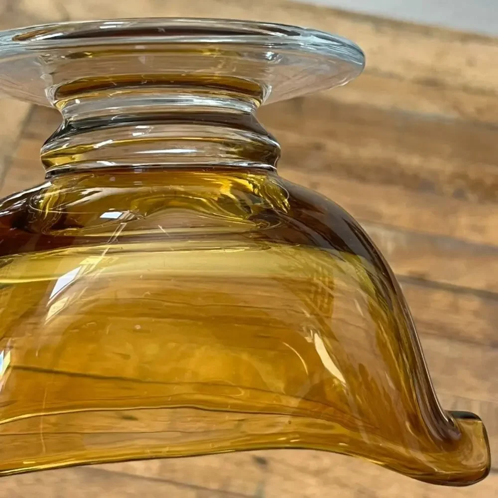 Vintage Williams Sonoma Amber Citrine Clear Glass Footed Gravy Sauce Hand Blown